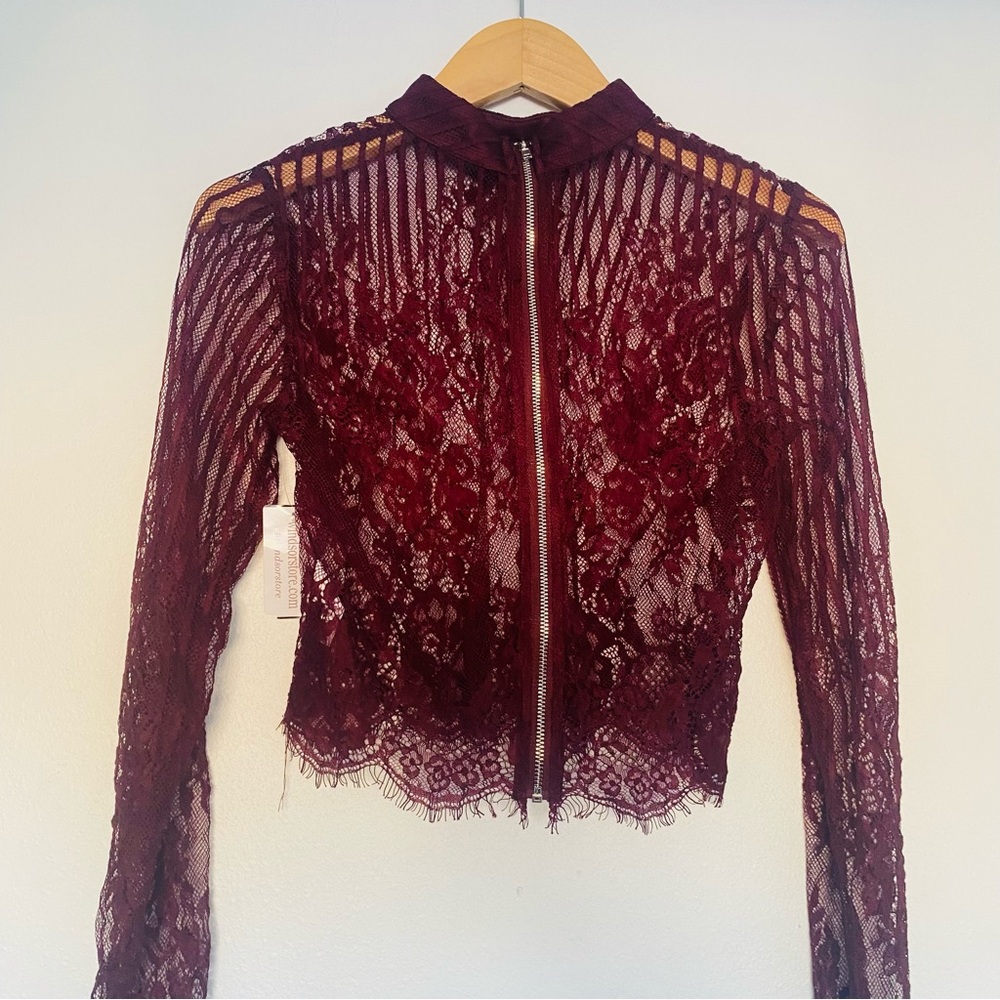 NEW Windsor lace plum crop top long sleeve - Picture 1 of 8